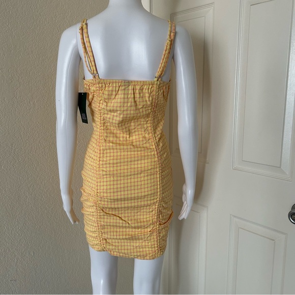 Wild Fable Double Ruched Front Gingham Plaid Yellow and Pink mini Dress - M - Picture 4 of 10